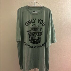 Smokey Bear Graphic T-Shirt - Green. Men’s. 4x (fires misspelled) see comments